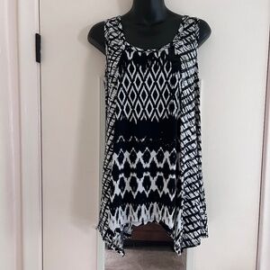 KAREN KANE Women's Sleeveless Black & White Geometric Print Hi-Lo XL Tank Top